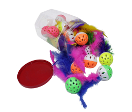 Pote Bolinha Cat Toys com Pena e Guizo 20un